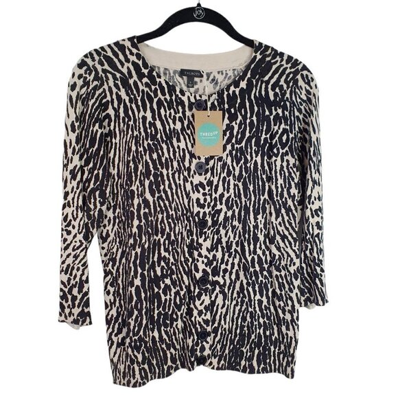Talbots Animal Print 3/4 Sleeve Sweater Cardigan - Picture 1 of 5